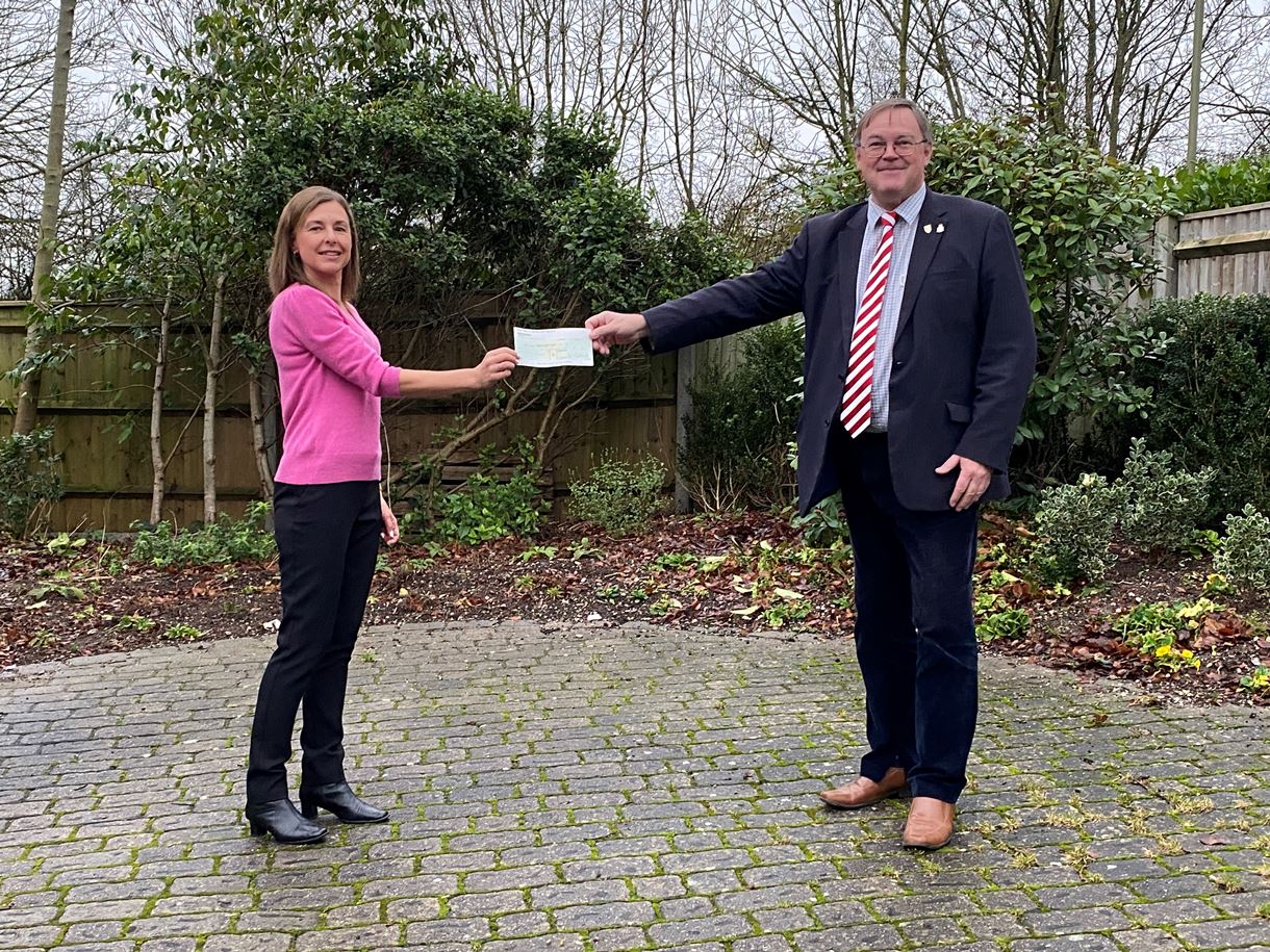 Cheque presentation Cllr Drew Samantha Spratt