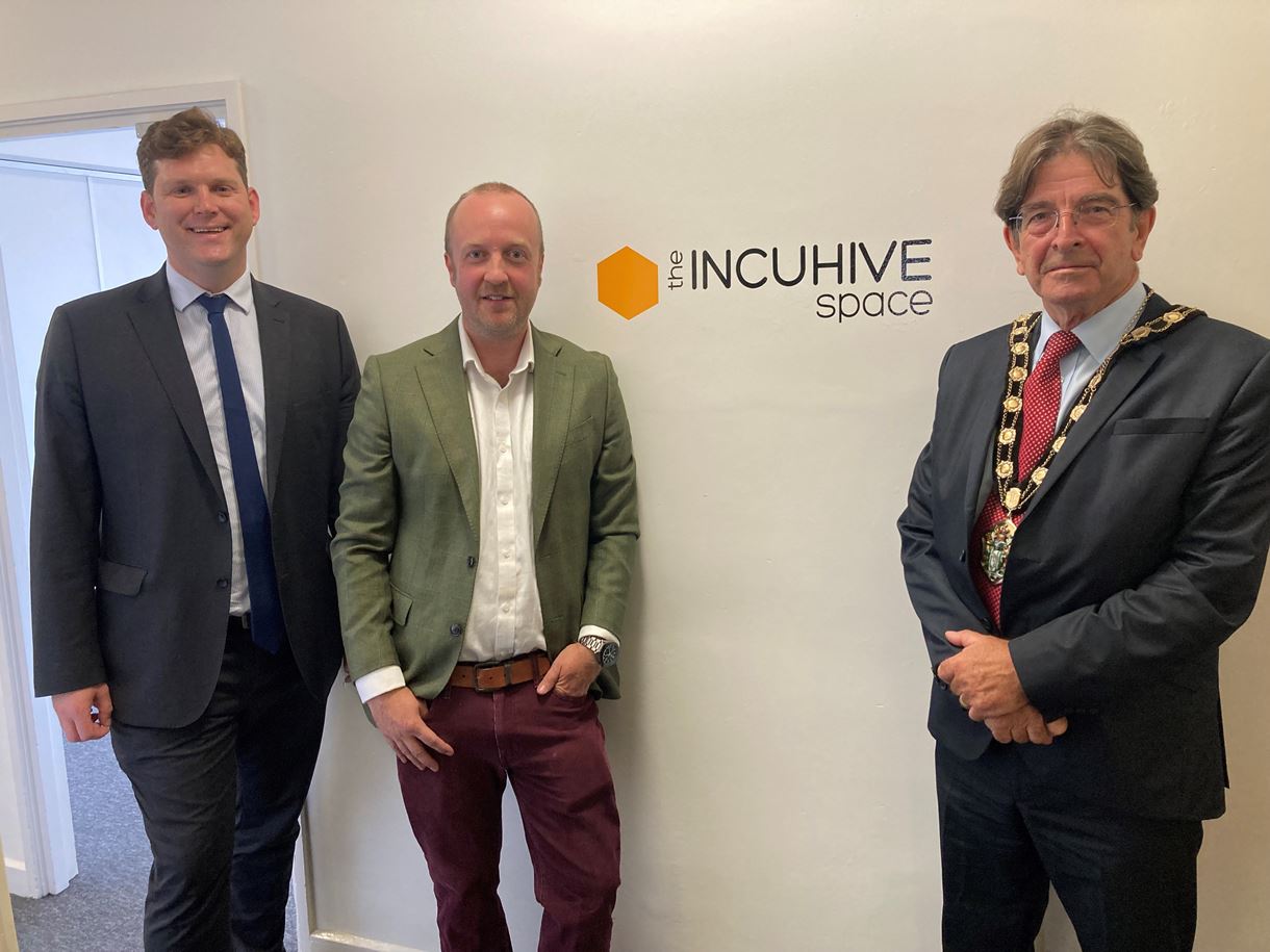 Leader of Test Valley Borough Council, Phil North, alongside Mayor Mark Cooper and Steve Northam of IncuHive.
