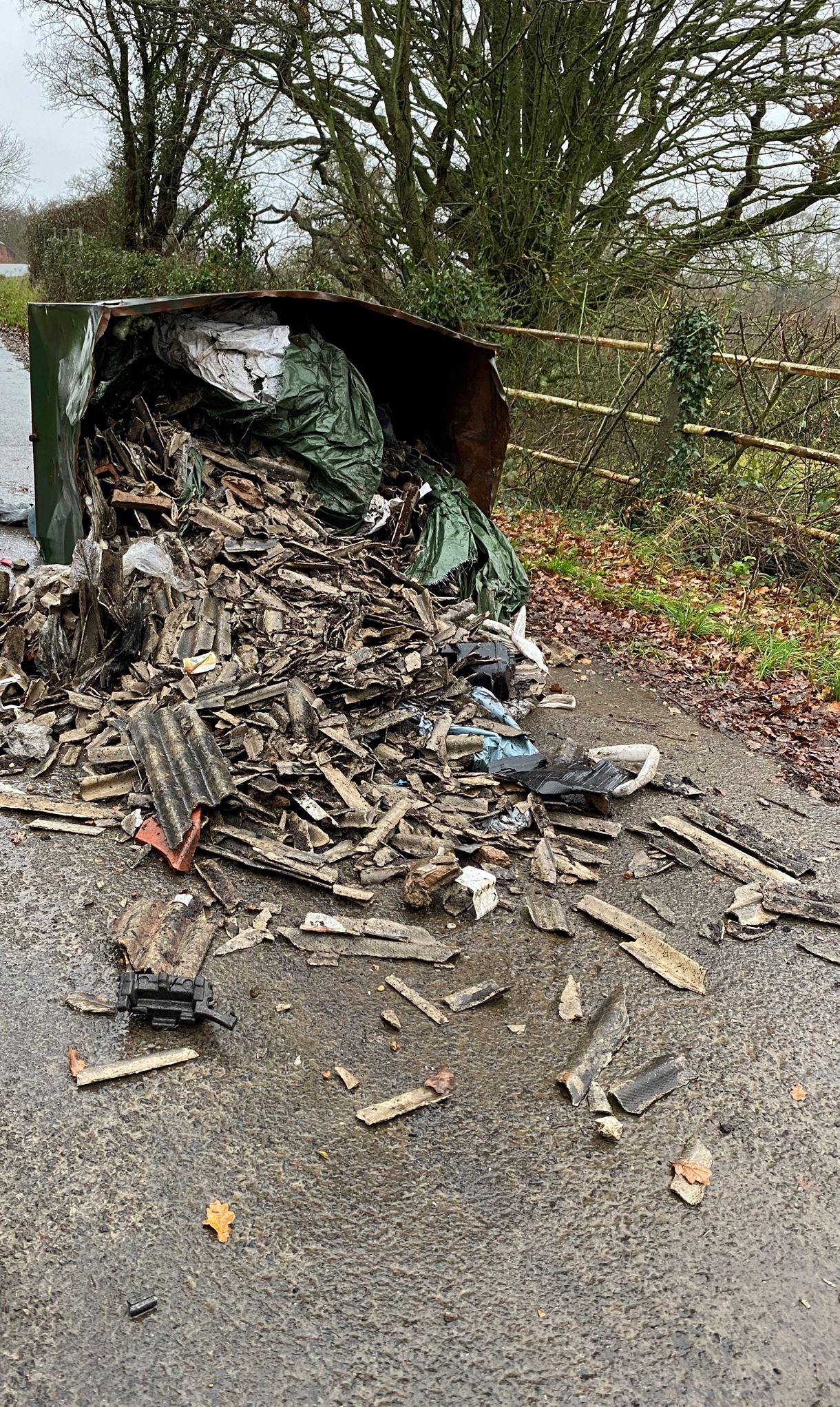 3.5 tonnes of fly-tipped hazardous asbestos in the middle of Lee Drove in Romsey