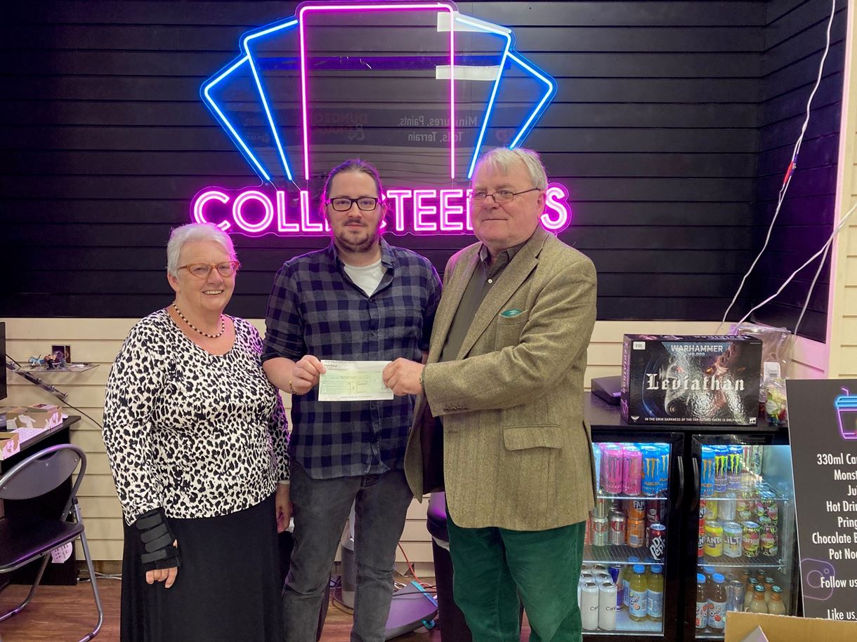 Cllr Andersen and Cllr Budzynski presenting Independent Retailer Grant to Cutris Tee owner of Collecteebles