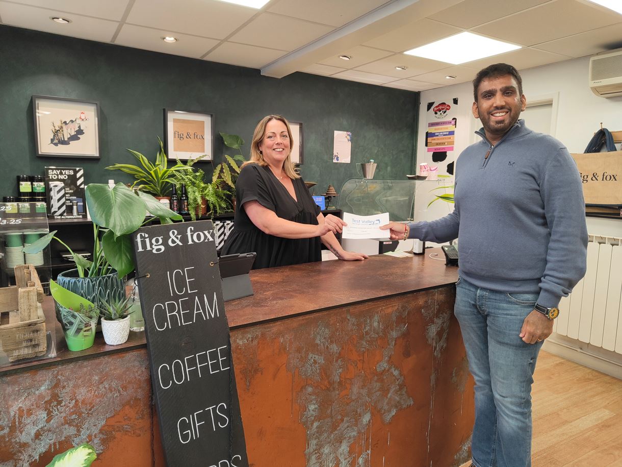 Amy Harwood shop manager and Cllr Nik Daas